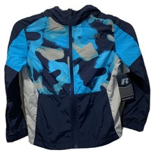 Russell Boys XL performance Jacket Windbreaker Reflective lightweight Blue ocean
