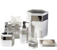 Creative Scents Quilted Mirror Bathroom Accessories Set 6 Piece Bath Set