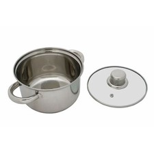 Kochtopf 1 Liter 14 cm Edelstahl mit Glas Deckel Topf Kochen Braten Induktion