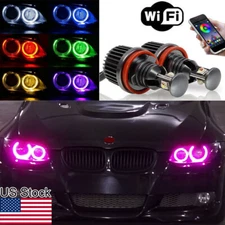 2x H8 LED RGB Angel Eyes Halo Ring Bulb Phone Control For BMW E90 E92 335i X5 X6