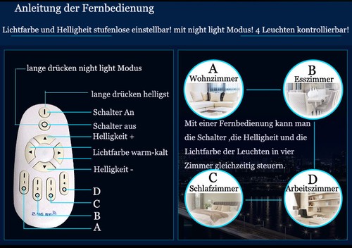 N2042-5WJ LED Deckenleuchte Fernbedienung Lichtfarbe/Helligkeit einstellbar A - Bild 10 von 12
