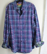 Camisa Robert Graham Talla L AZUL ROSA ESPECTRO CUADROS FUNKY ABOTONADA.