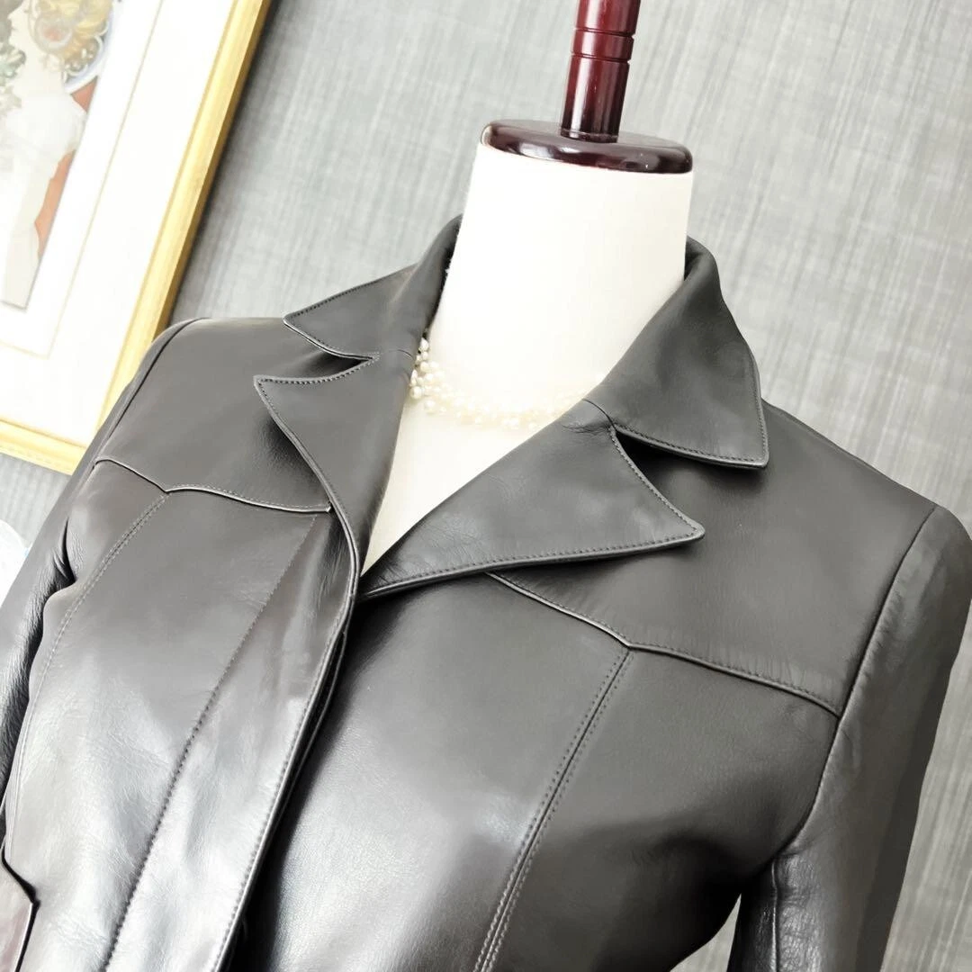 Giacca motociclista CHANEL marrone scuro cavaliere blouson pelle taglia 36 Made in France