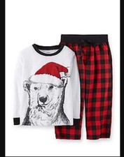 NEW Carter's Boys Christmas 2 Piece Pajamas PJ Toddler Plaid Polar Bear Santa