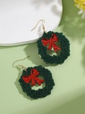 Christmas Wreath with Red Bow Drop Earrings