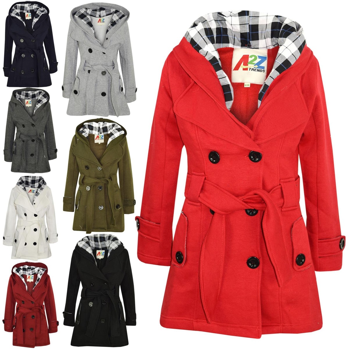 Simple Girls Padded Coats Kids Girls Overcoats Hooded Trench Coats Lapels Navy Padded Long