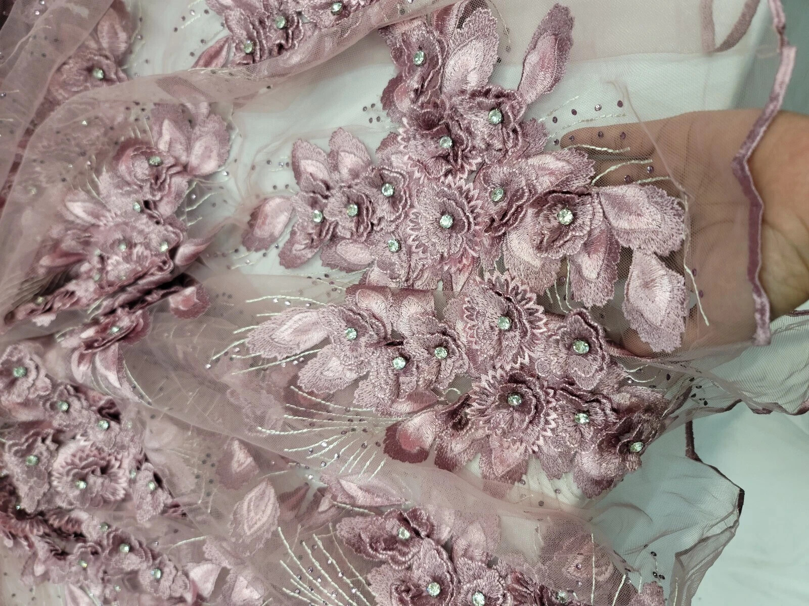 Dusty Rose Rhinestone Dusty Rose Lace Embroidery 3d Floral Rhinestones Fabric By The Yard ...