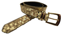 VINTAGE 80s GOLD METALLIC BELT Textured Gold on Gold Checkered Pattern, Sz. M