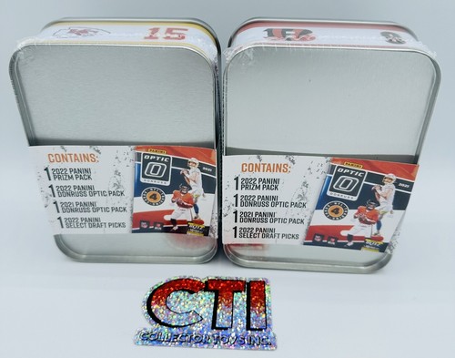 2021 & 2022 PANINI FOOTBALL MAHOMES & BURROW RETAIL PRIZM SELECT OPTIC PACK TINS - Picture 2 of 4