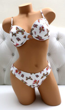 VICTORIA'S SECRET PINK SWIM Push-Up Top/ Brazilian Bottom White Butterfly SET M