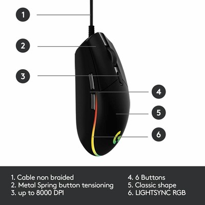 Logitech G3 Lightsync Wired Optical Gaming Mouse Black Ebay Logitech G3 Lightsync Wired Optical Gaming Mouse Black Ebay