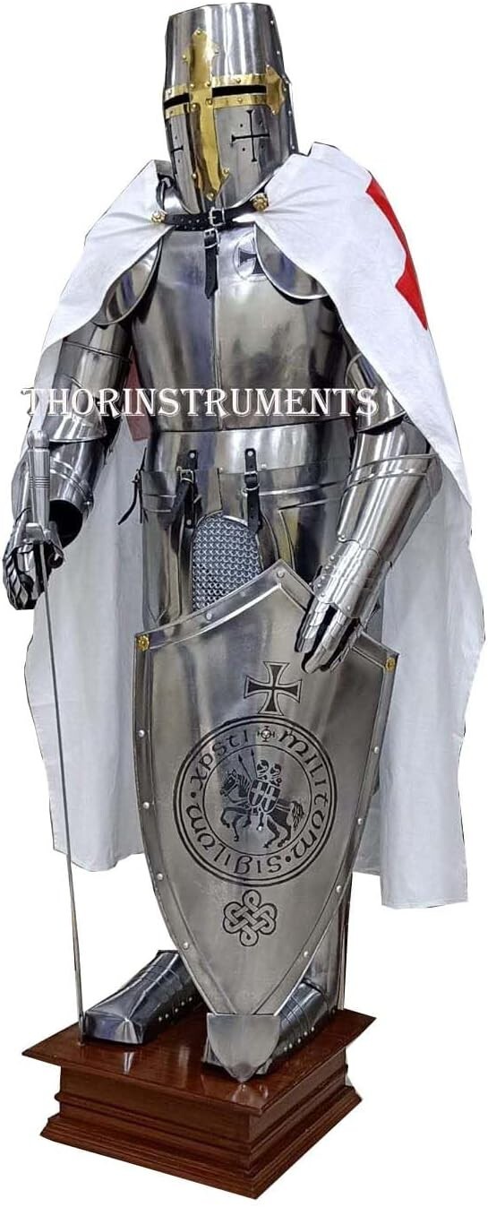 Medieval Knight Crusador Full Suit Armor Costume Collectible Wearable Replica-image
