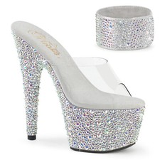 7" Silver Rhinestones Diamonds Platform Wedding Bridal Cuff High Heels Bejeweled