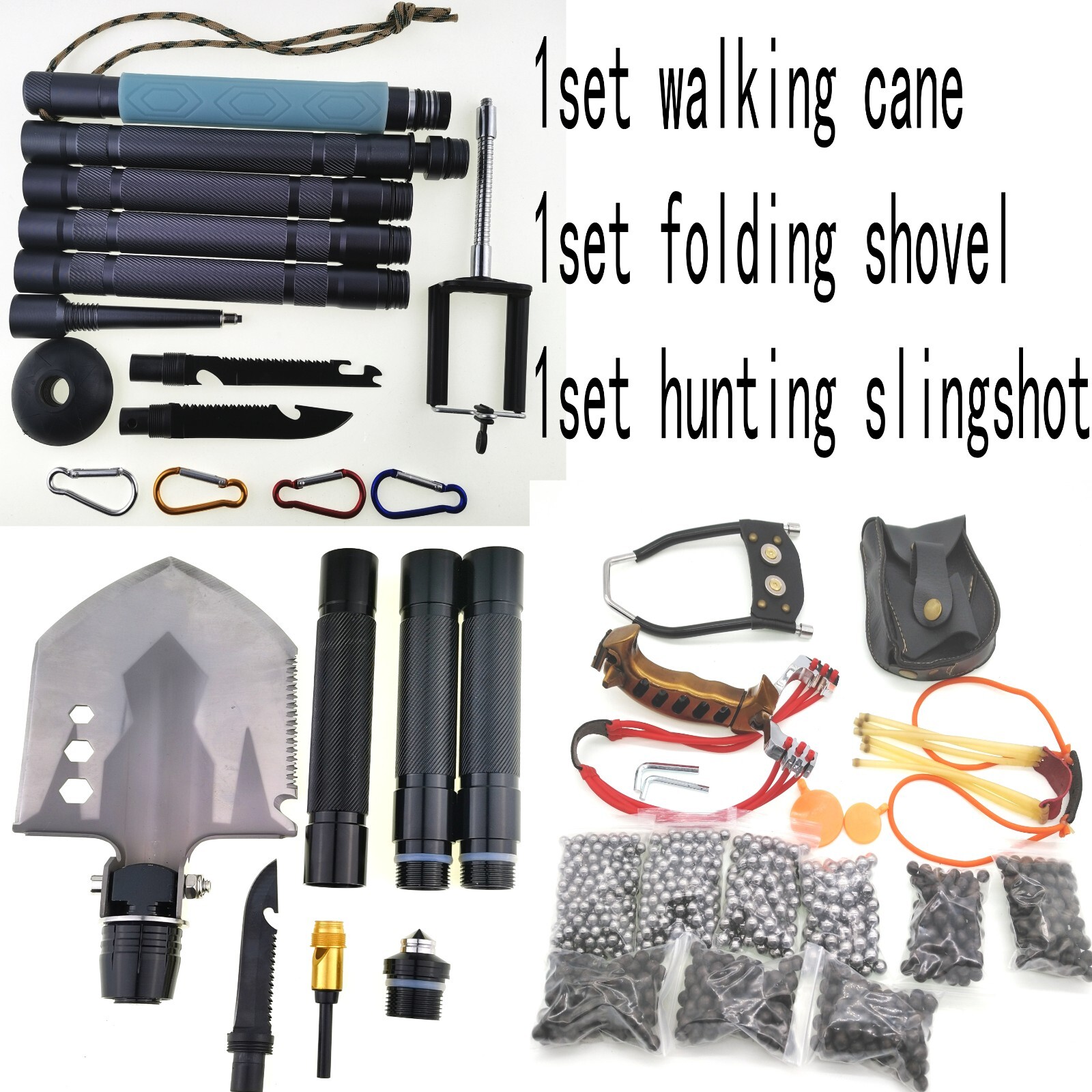 Multifunctional Folding Shovel Survival Walking cane hunting slingshot