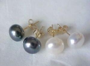 AAAA 7-8MM south sea gray pearl earrings 14K