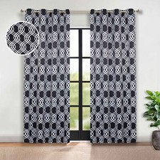 Ribbon Trellis Washable Room Darkening Blackout Curtains, Set of 2 Panels