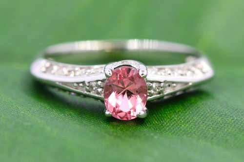 Half carat Natural Pink Sapphire & Diamond 14K White Gold Engagement Ring