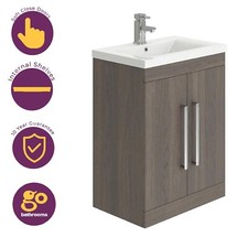 Bathroom Sink Cabinet 80cm Dark Wood Storage Cupboard & Ceramic Basin | Newton