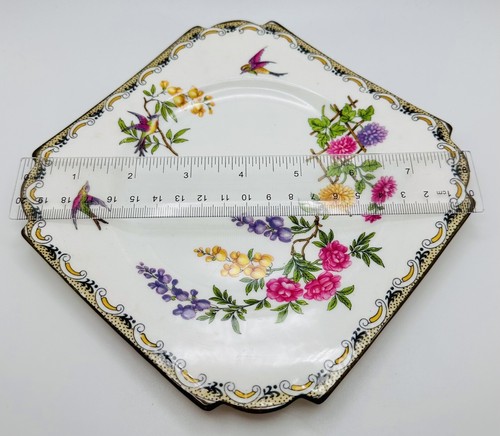 VINTAGE AYNSLEY BREAD DESSERT SALAD PLATE "MIKADO" BIRDS FLORALS LATTICE RARE - Picture 6 of 7