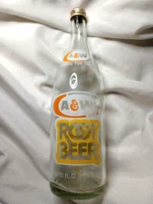 1970s A&W 32 oz quart ACL glass money back deposit bottle + cap soda pop