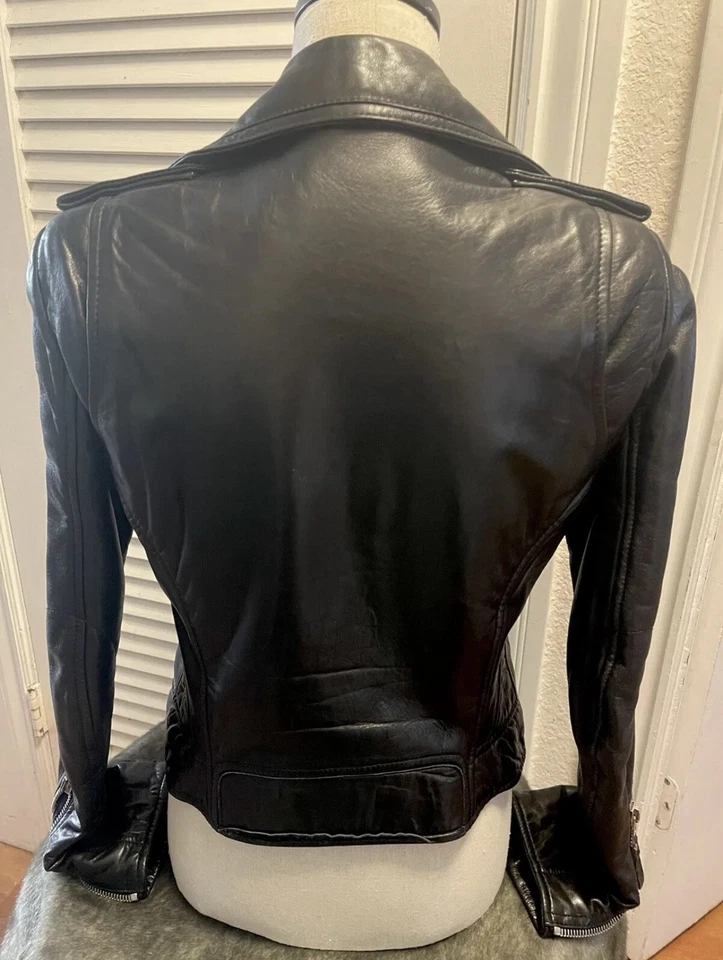 Chaqueta de cuero Balenciaga 2008 negra para motociclista talla 38 Foto 4 de 4