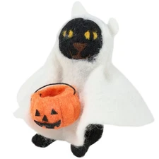 Primitives by Kathy Halloween Black Cat Ghost Felt Critter Ornament Fall Decor
