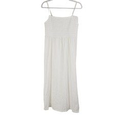 Old Navy white smocked sleeveless cotton side slits maxi dress size medium 