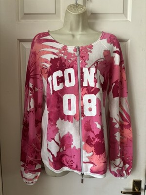 Monari Womens 2 way Zip Cardigan 12 Jacket Sweater multi Pink Gathered Cuffs 