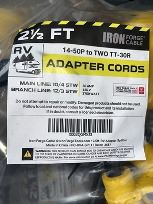 New Iron Forge Cable 50 Amp to 30 Amp RV Y Adapter Power Cord motorhome splitter