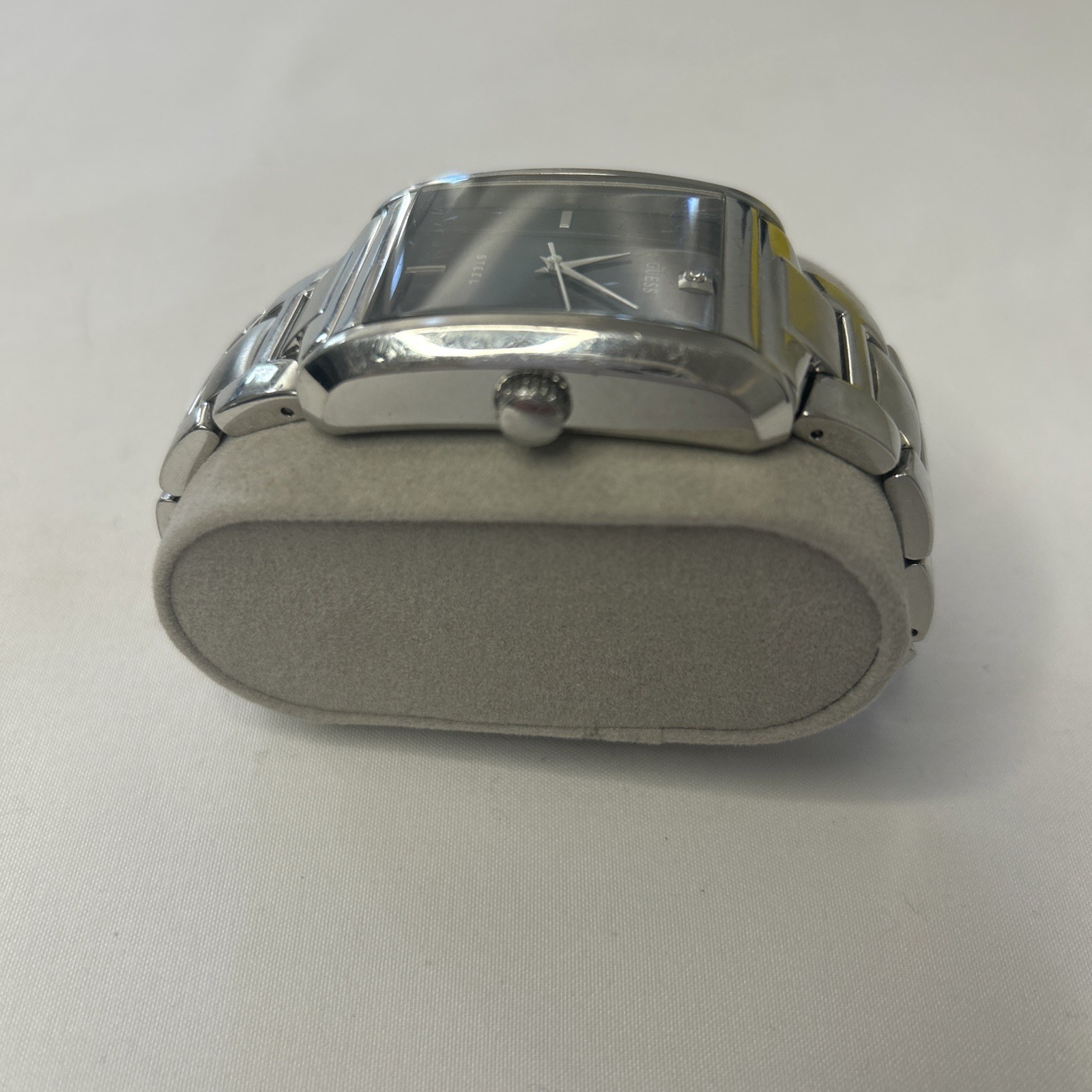 GUESS Men's Classic Chrome Rectangular Diamond Ac… - image 3