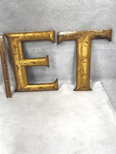 antique wooden alphabet letters 2 pc T  E 12 in. tall gold gilt original 19thc