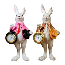Gentleman Rabbit Clock, Easter Bunny Figurine With Top Hat Cute Home Ornament