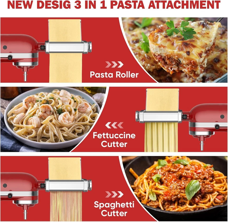 3 in 1 Pasta Attachment for Kitchenaid Stand Mixer, All Metal Pasta Maker Kitche - Image 2 of 4