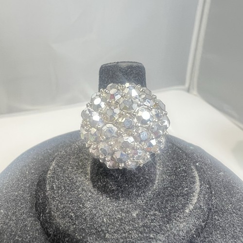 Vintage Sarah Coventry Clustered Dome Rhinestone Silver Tone Adjustable Ring