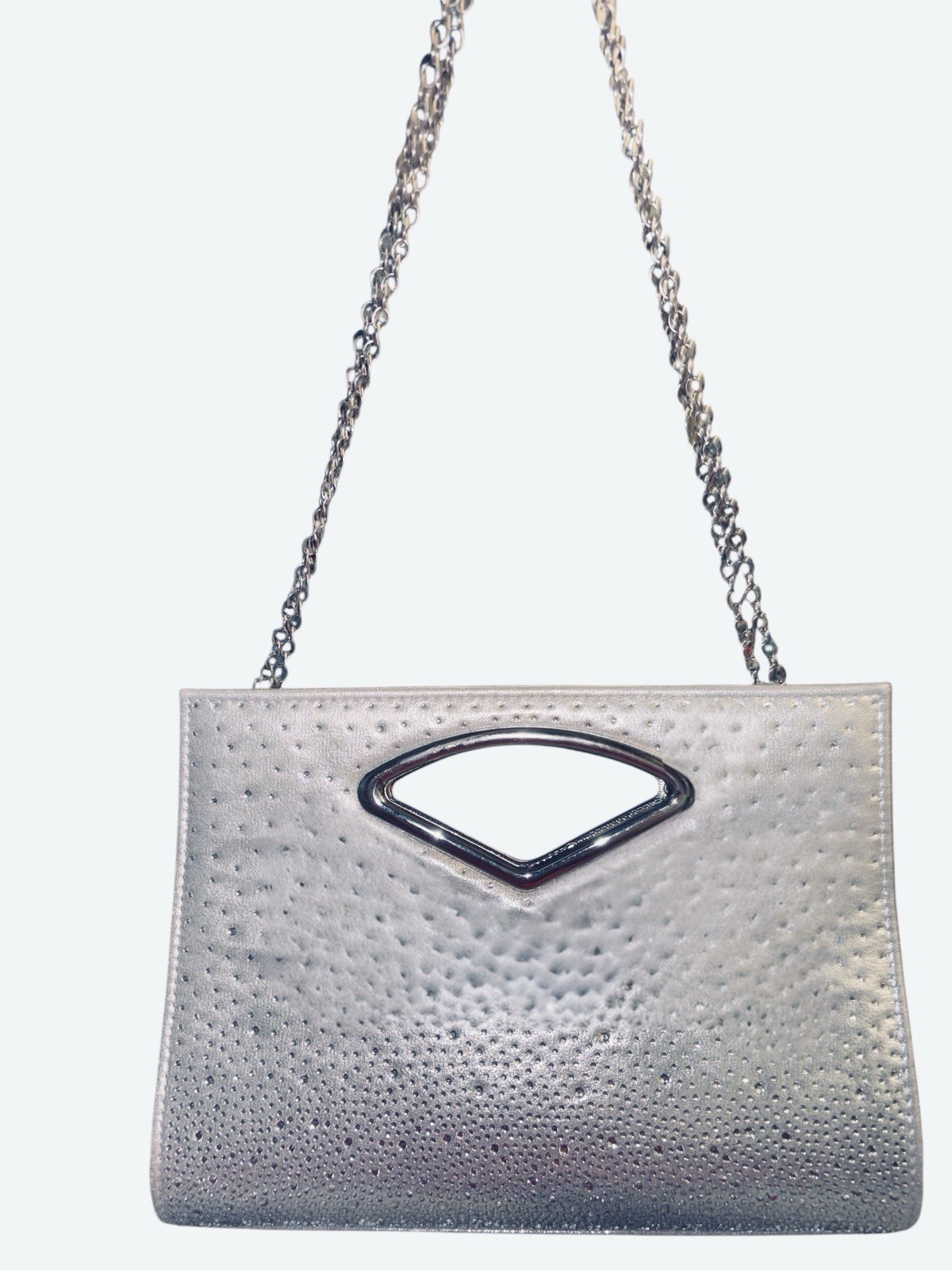 Jessica Mcclintock Silver Sequin Clutch Purse W/Chain Strap