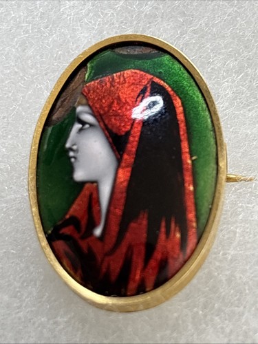 Broche Email Bleu Turquoise Limoges Sur Paillon Argent | Bijou Ancien Artisanal