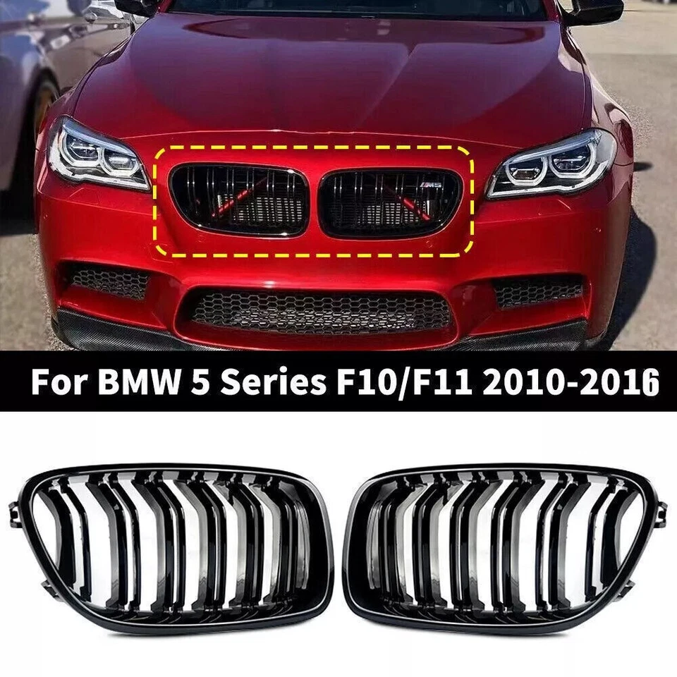 Front Grille Bumper Kidney For BMW 5 Series F10 M5 style Glossy Black 2010~2016 Foto 2 de 4