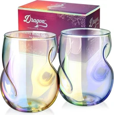 Copas de vino sin tallo 16 oz Dragon Glassware, set de 2 iridiscentes