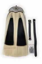 Scottish Full Dress Sporran Real Leather Back White Horsehair Black Tassels