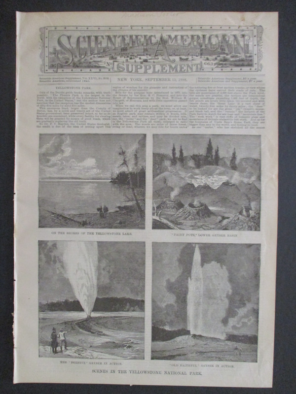 1888 YELLOWSTONE PARK OLD FAITHFUL 10 ILL's BAD LANDS SCIENTIFIC AMERICAN SUPMNT