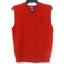 POLO by Ralph Lauren Vintage Schoolboy Red Cable Knit Vest Sweater Pony L 14/16Y