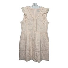 Ann Taylor LOFT Light Pink Dress Eyelet V-neck Flutter Sleeve NWT 89