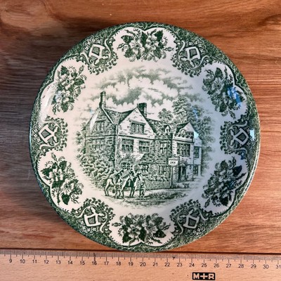 Vintage grün Transferware Schale Teller Peacock Inn englische Landszene 16 cm