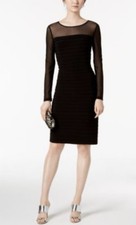 Adrianna Papell Black Illusion Yoke 3/4 Sleeves Tiered Cocktail Dress Size 6