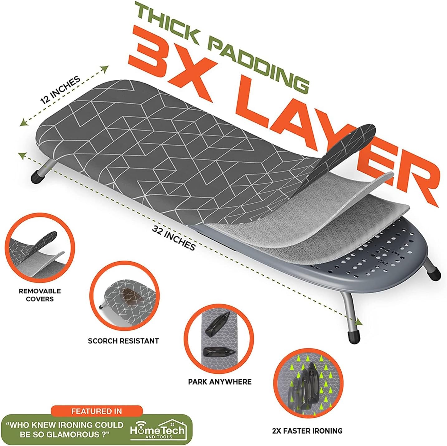 Table Top Ironing Board with Wall Mount, D-Crease, Portable Space Saving Mini