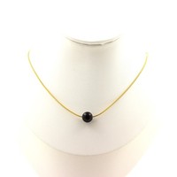 Halskette 1 Perle Obsidian Golden 8 Mm. Kette Stahl Golden Edelstahl