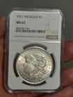 1921- P Morgan Silver Dollar MS62 NGC