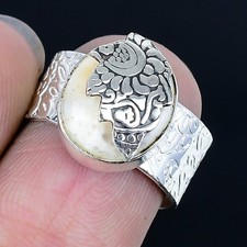 Nice Mother Of Pearl Gemstone Handmade 925 Sterling Silver Ring Size 7