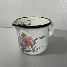 Emailletopf Topf Emaille Blumen Ausgießer Henkel Milch Kochen Küche Vintage Deko