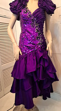 VTG 1980s ALYCE DESIGNS SEQUINS RUFFLES DRAMATIC PURPLE PROM DRESS SIZE M/L